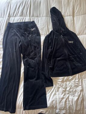 Juicy Couture Black Velour Hoodie and Pant Set